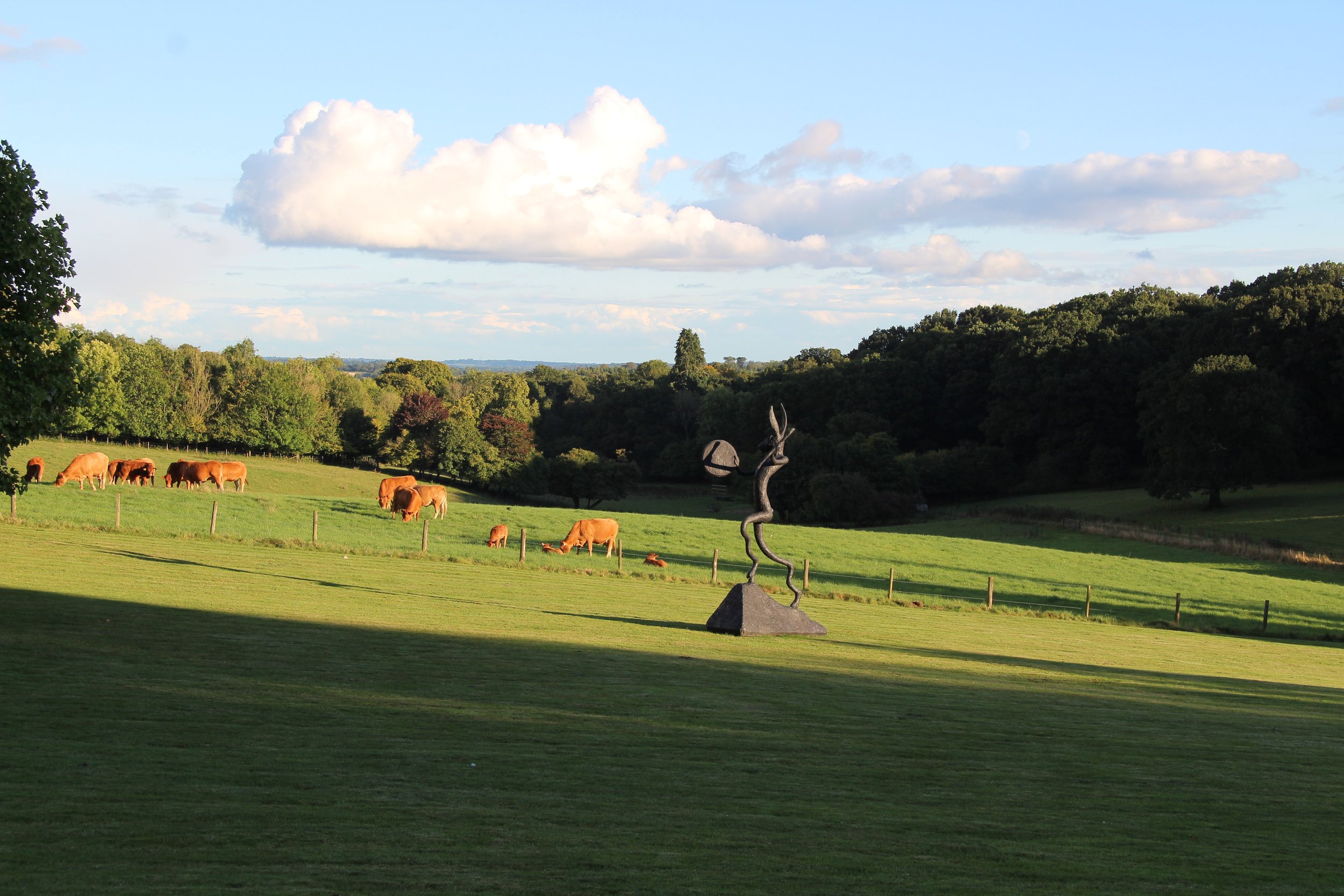 Barry Flanagan, Large Left-Handed Drummer, 2006, bronze, in the park at Roche Court